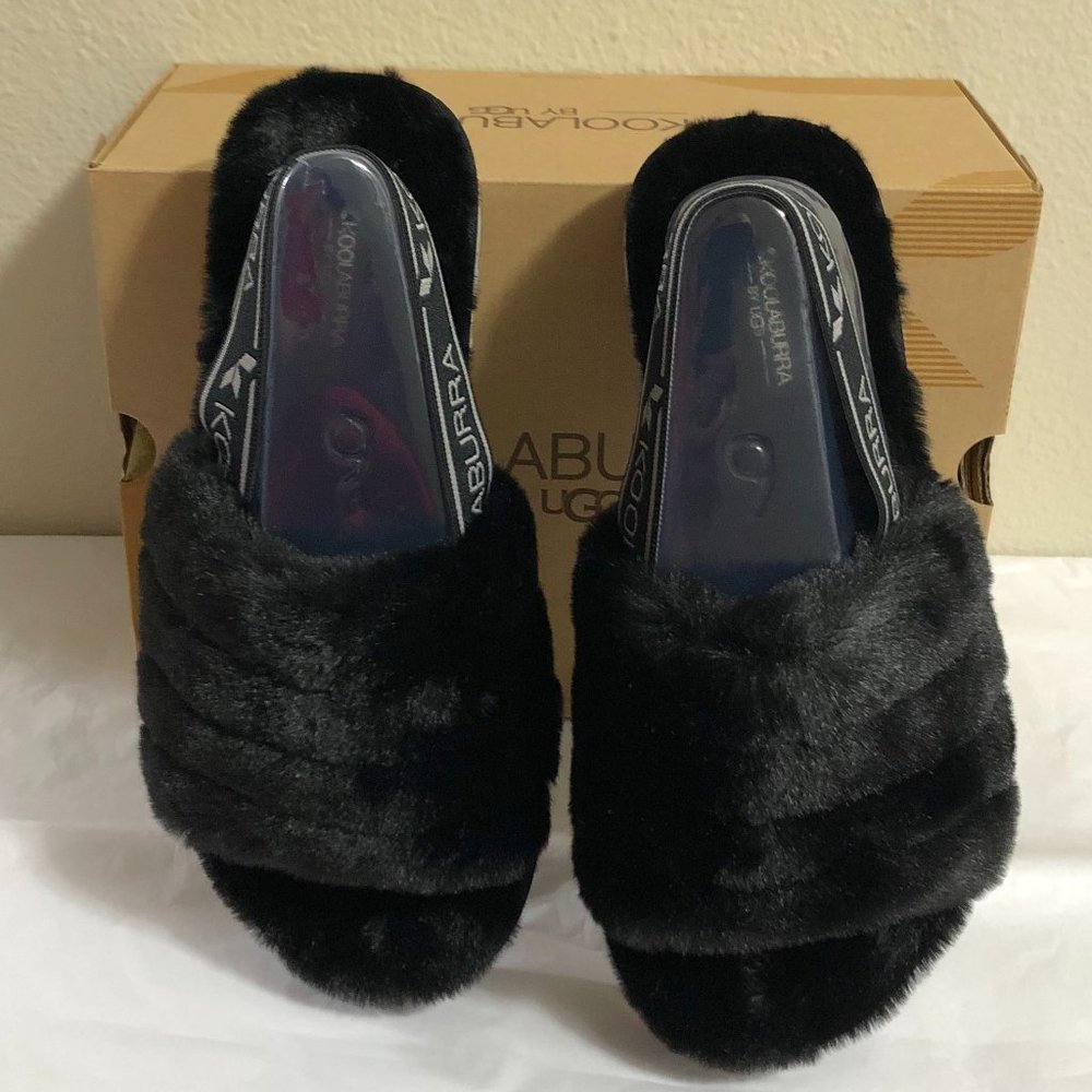 UGG KOOLABURRA Plush Slide Sandals Backstrap Black Faux Fur Slipper Size 6 - Picture 3 of 7